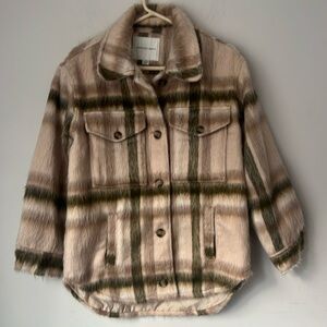American Eagle Womens Faux Fur Plaid Oversized Shirt Jacket XS